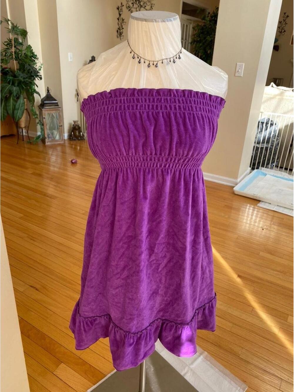Op Purple Strapless Smocked Dress Large 11-13